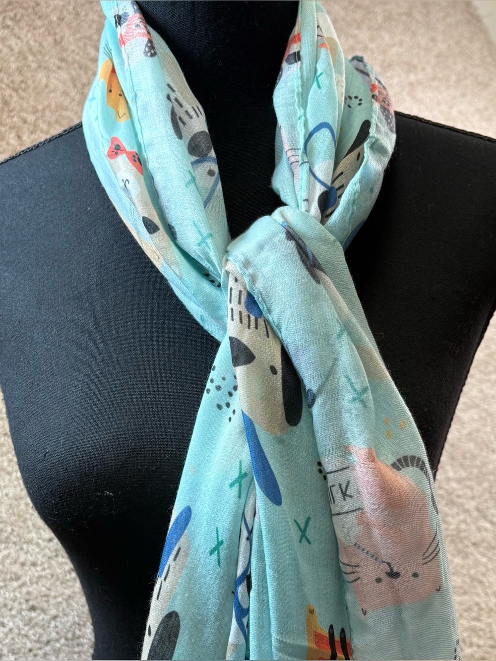 Colorful Cat Dog Print Long Rectangular Cotton  Scarf